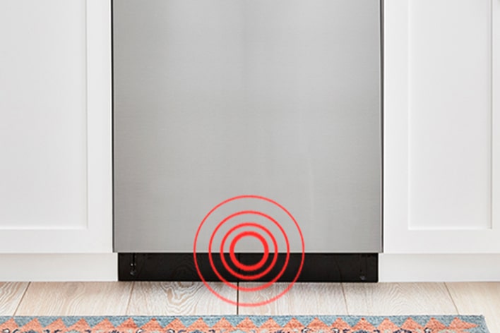 A built-in dishwasher highlights leak detection at the base to help prevent water damage.